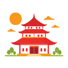 Obraz premium Red Pagoda Temple Illustration with Flat Design