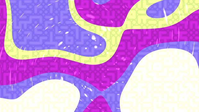 Abstract retro wavy background with vibrant purple, magenta, and yellow organic shapes and grunge texture.