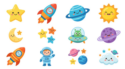 Cute outer space sticker set with planets rockets and astronaut © nanas
