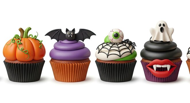 Festive halloween cupcakes pumpkin bat spider ghost vampire themed treats