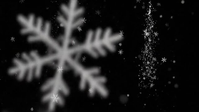 Falling white snowflakes on a solid black background