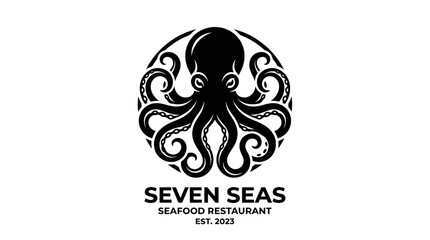 Stylized octopus circular logo design for seafood restaurant brand © nanas