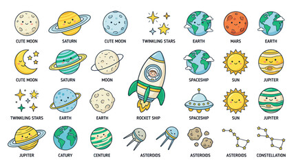 Cute solar system planets and space exploration sticker set © nanas