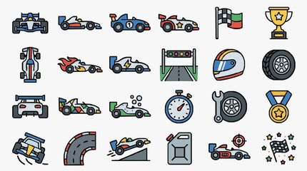 Naklejka premium Modern Racing Icons A Comprehensive Collection of Formula and Motorsport Elements with high professional line art symbols for modern creative design and digital branding projects