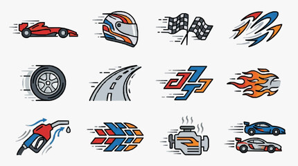 Naklejka premium Professional Racing and Motorsport Icon Set for Branding Merchandise and Digital Media Applications