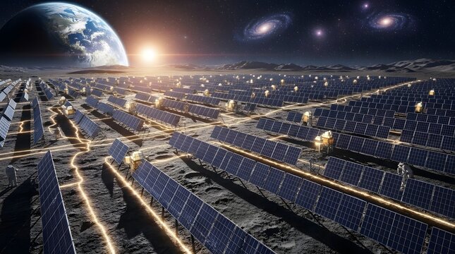 Lunar solar farm futuristic space based renewable energy generation on the moon's surface