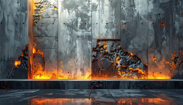 A dark gray wall with fire burning at the bottom