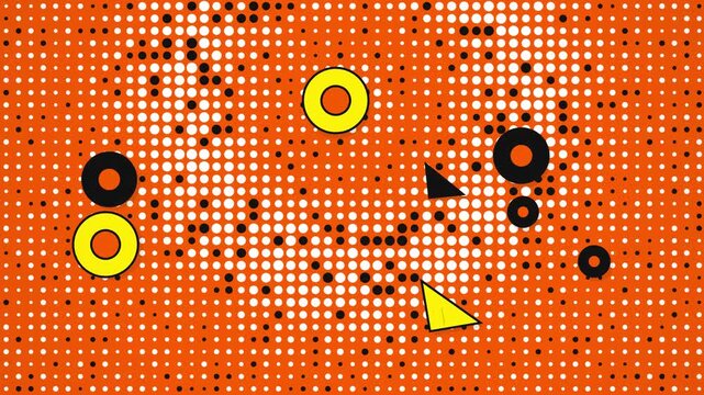 animated orange halftone dots with shapes