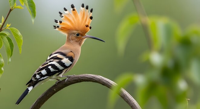 Hooded Hoopoe Bird Perched on a Branch in Nature