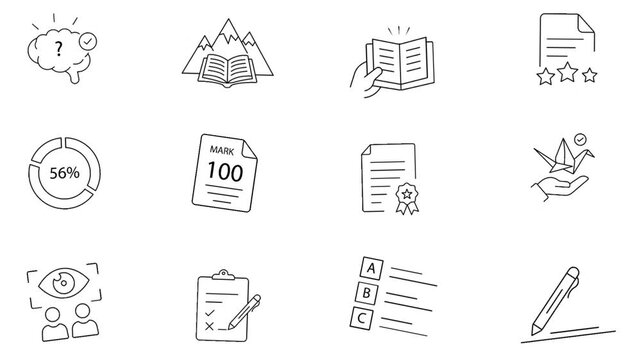 Education and study line icon set animation showing concept of learning and examination