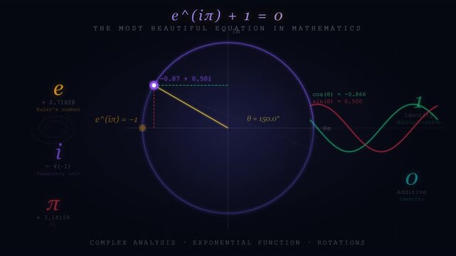 Euler Identity and Complex Numbers Animation Showing Beautiful Mathematical Equation and Number Relationships