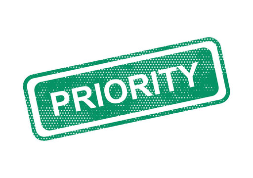 Green priority rubber stamp icon with grunge texture isolated on transparent background