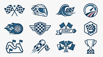 Naklejka premium Professional Motorsport Racing and Driving Iconography Collection Featuring Logos Symbols and Emblems
