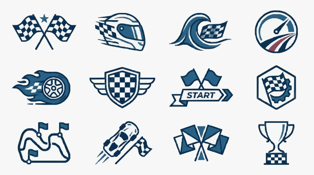 Professional Motorsport Racing and Driving Iconography Collection Featuring Logos Symbols and Emblems