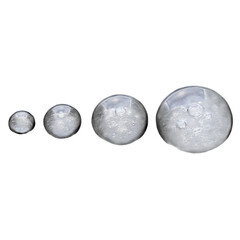 Naklejka premium Row of four clear cosmetic gel drops in different sizes on black background