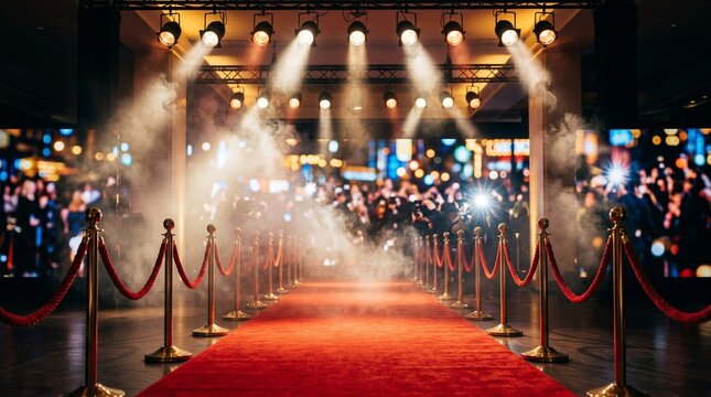 Red Carpet Event Entrance with Velvet Ropes and Spotlights