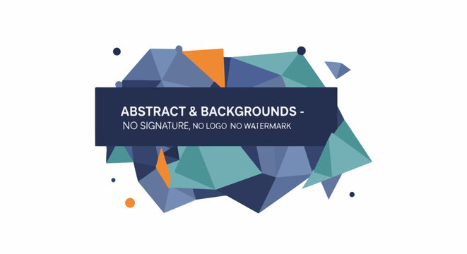 A colorful geometric abstract design with a dark blue text box