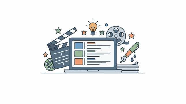 A colorful clipart illustration of movie making