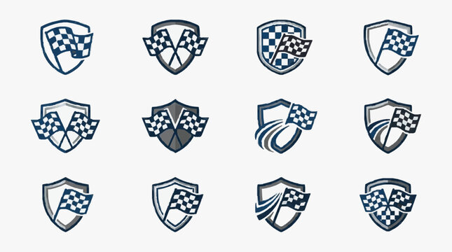 Sleek Racing Emblems and Checkered Flag Crest Designs for High Performance Sports Teams and Motorsport Brands