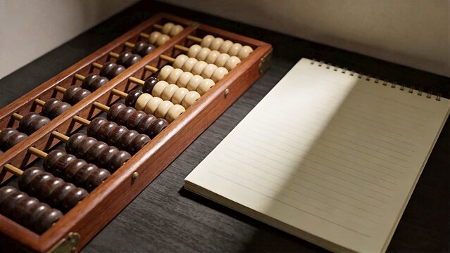 Wooden Abacus With Blank Ledger
