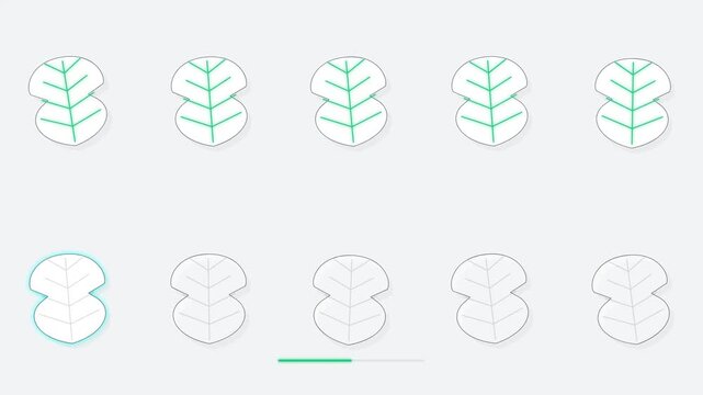Animated leaf icons with green lines and blue outline