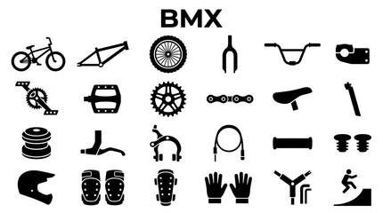 BMX bicycle parts and accessories illustration for extreme sports enthusiasts and custom bike builders © Iconique Studio