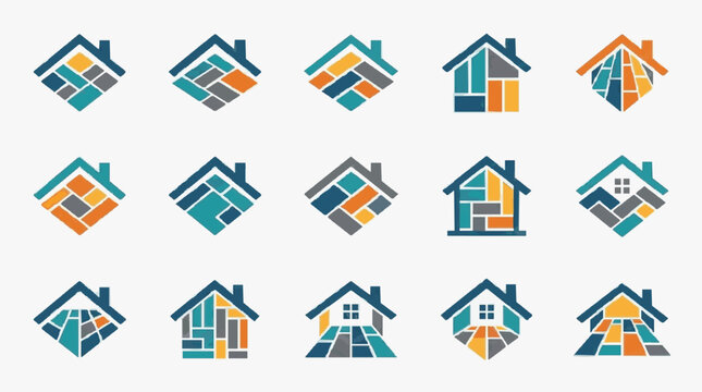 Modern House Icons Set for Real Estate.