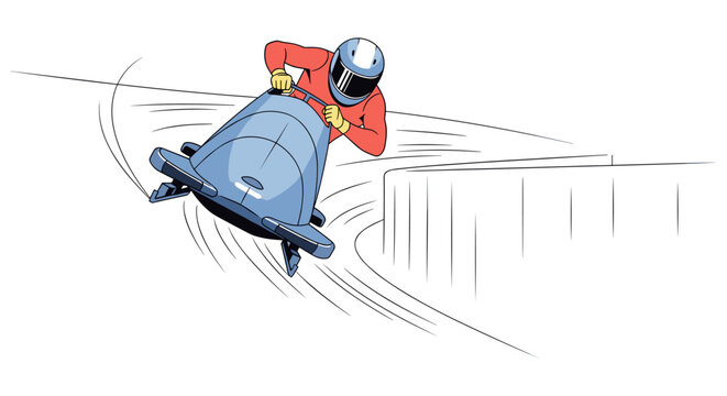 Bobsleigh athlete sliding down icy track in sled with winter sport ice track bobsleigh competition professional downhill equipment wintertime