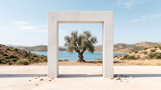 Cadre Architectural avec Vue sur un Arbre et la Nature
