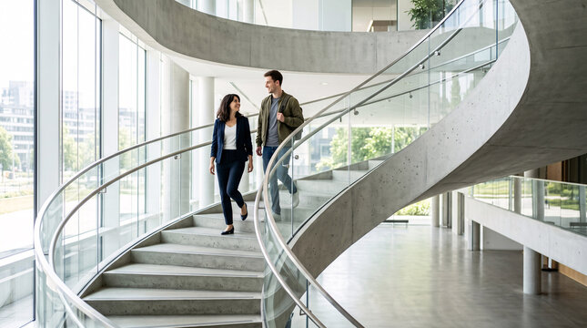 Professionnels Descendant un Escalier dans un B&acirc;timent Moderne