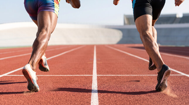 Athl&egrave;tes au D&eacute;part d'une Course sur Piste d'Athl&eacute;tisme
