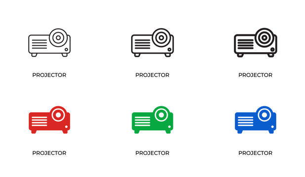 Projector Line Icon Set for Presentation, Education, Business Meetings, Media Display and Visual Communication Outline Vector Collection