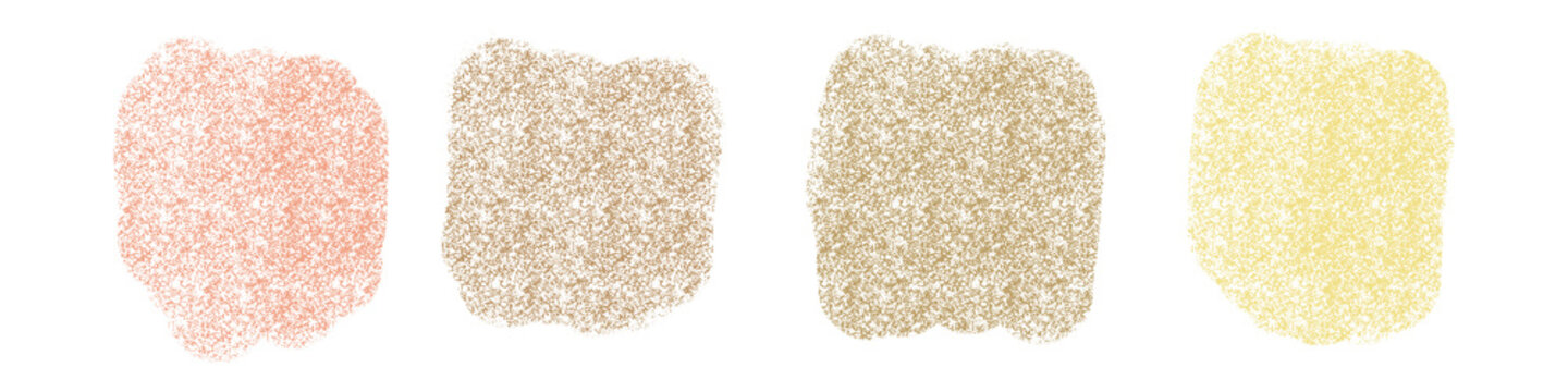 Four textured square shape strokes. Cosmetic swatches, makeup concealer, liquid foundation sample, skin tone palette, paint dab stains.