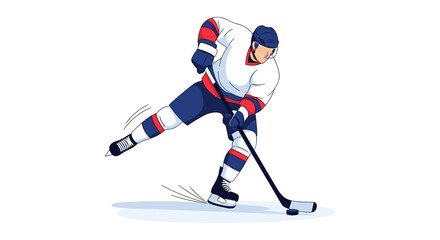Fototapeta premium Ice hockey player skating and shooting the puck vector illustration with ice skater white background shooting competition training athletics