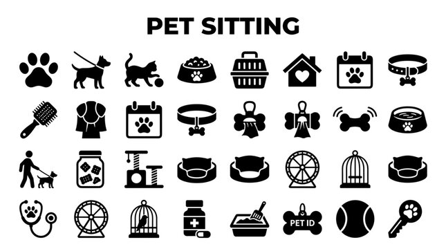 Pet Sitting Icons Collection Featuring Animals Care Services and Pet Accessories