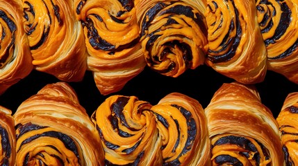 Fototapeta premium Close-up of chocolate croissants on black background