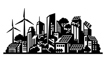 Fototapeta premium Abstract eco city vector graphic bold black and white sustainable skyline silhouette illustration