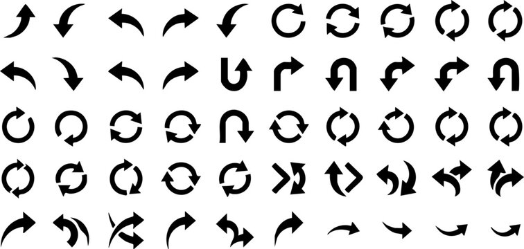 Large collection of black arrow icons including circular arrows refresh and directional signs