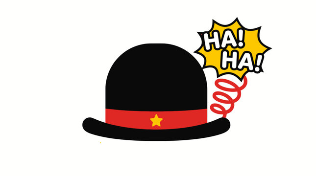 Celebrate International Joke Day with this playful icon featuring a black bowler hat and a surprise 'HA! HA!' popping out, symbolizing humor and lighthearted fun