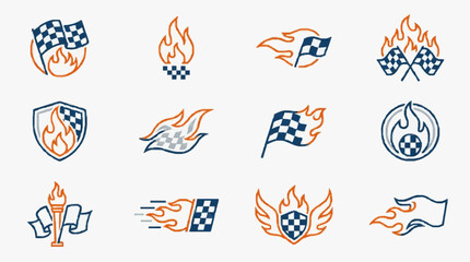 Dynamic Racing and Speed Emblem Collection Featuring Checkered Flags Flames and Motorsport Symbols © Rita