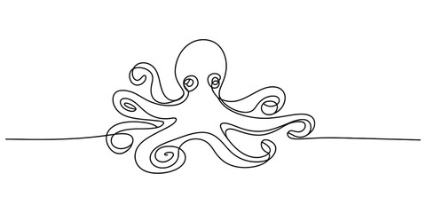 Continuous single line drawing of a cute octopus with tentacles Vector, illustration © Alo 2026 Arts