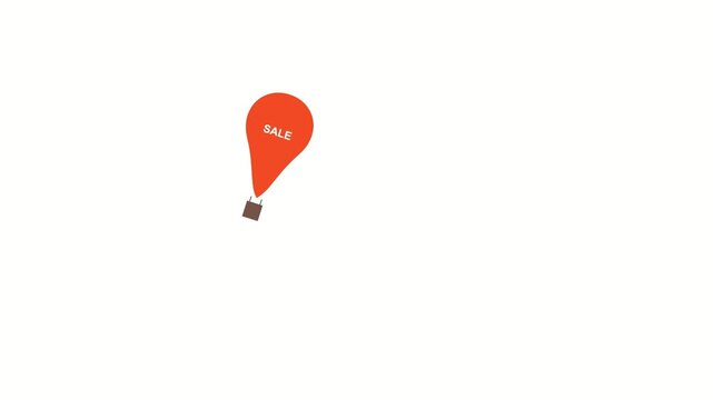 Summer sale hot air balloon animation featuring floating promotional balloon with sale message on light background creating engaging retail marketing visuals