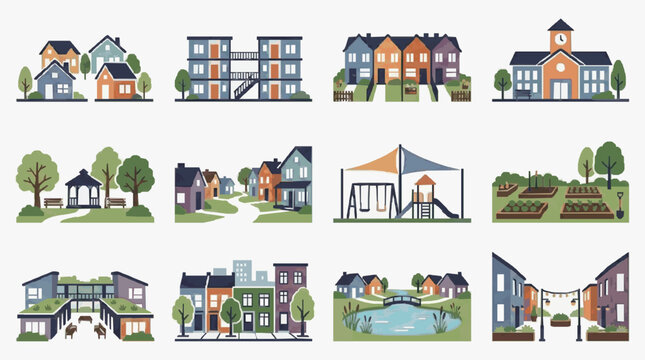 Modern Residential Neighborhood Housing Plans.