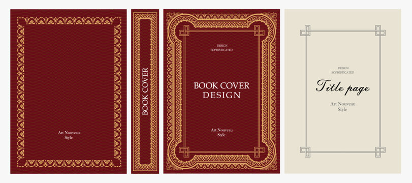 Classic vintage book cover, title page, spine design with Art Deco, Baroque, Art Nouveau and Victorian ornaments. Elegant decorative frame, retro style for publications, posters and artistic layouts.