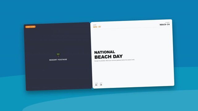 Minimalist motion graphics slide for National Beach Day on blue background