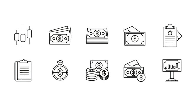 Financial and money management line icon set