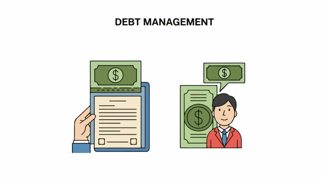 A debt management concept with a man and money