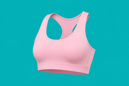 Pink racerback sports bra on vibrant teal background