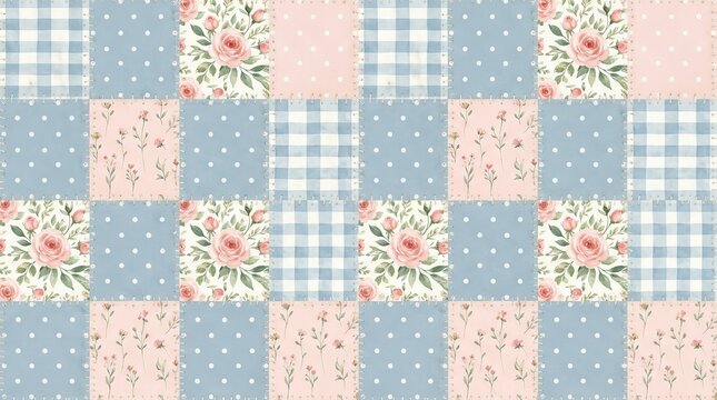Seamless Blue Rose Patchwork Quilt Pattern
