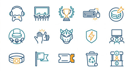 Collection of Gaming and Esports Icons with Various Symbols. © Denjiro